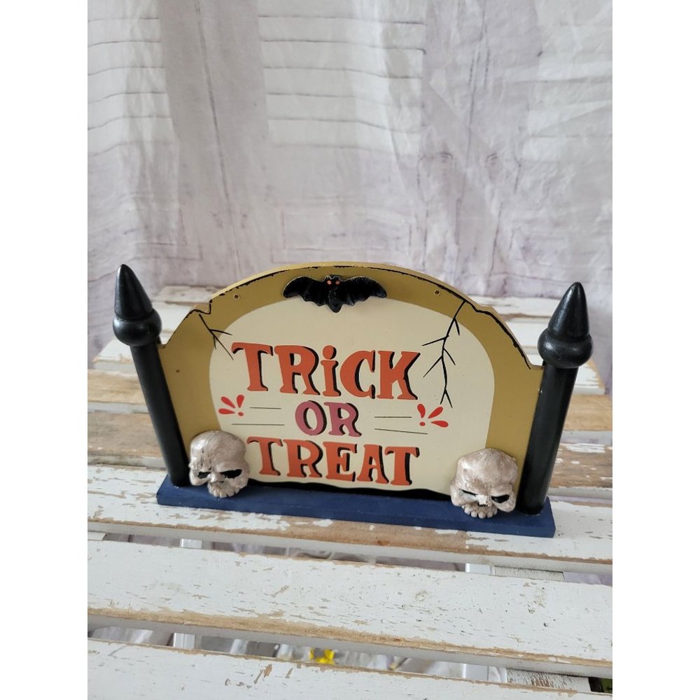 Trick or treat skeleton Halloween sign wooden shabby chic home decor kitchen